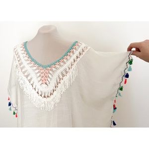 NWOT SHEIN crochet beach cover up with colourful tassels, size 1XL